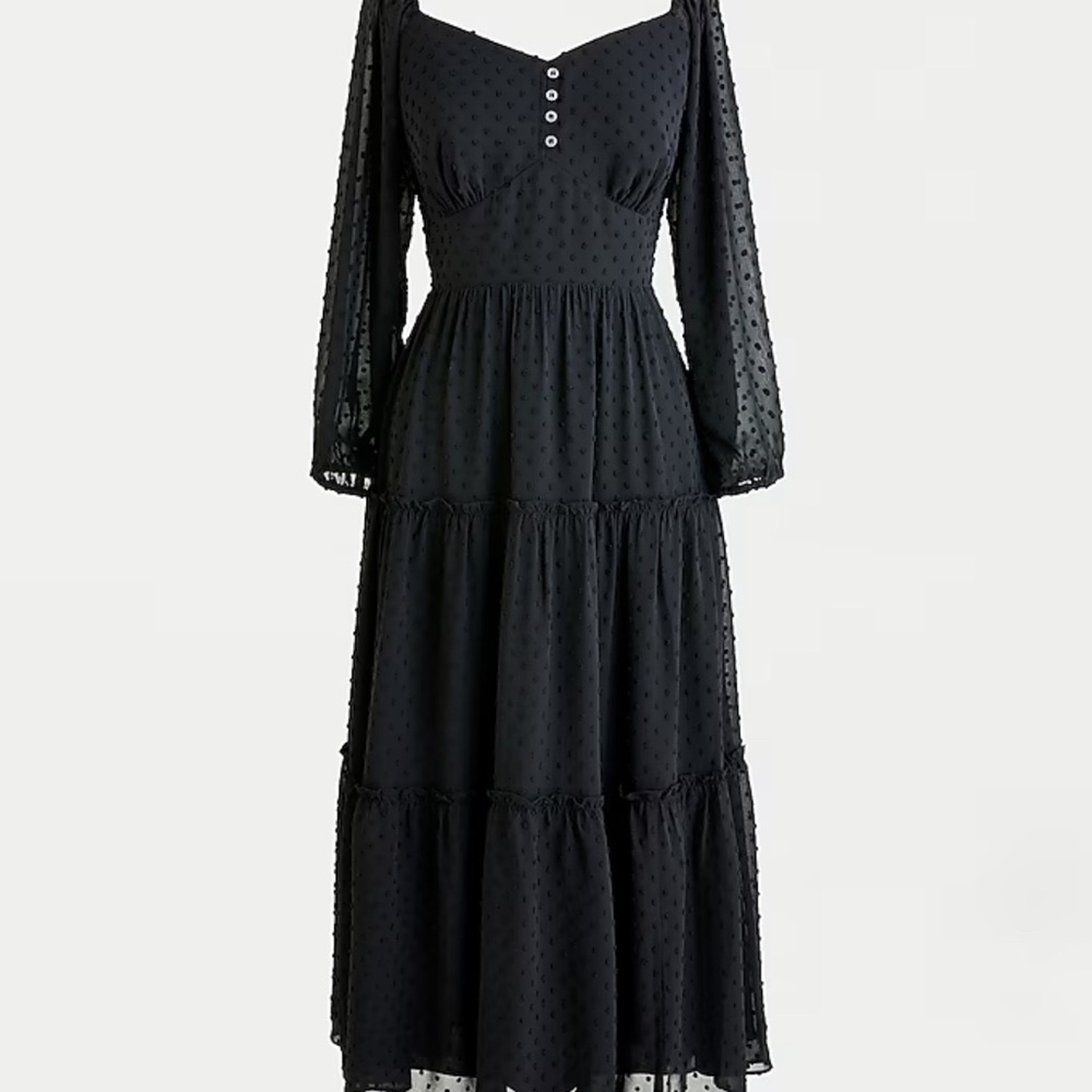 J. Crew Tiered long-sleeve midi dress in swiss dot (Never Worn)